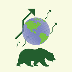 Bear run or bullish market trend in crypto currency or stocks. Trade exchange, green up arrow graph for increase in rates. Price profit chart and market gain. Global economy booming sign.