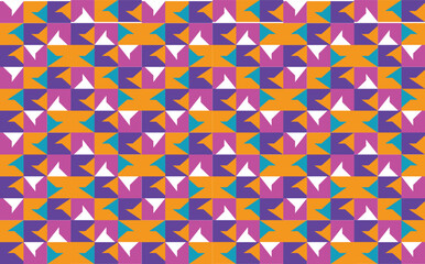 Purple, pink, orange, and green abstract square pattern with triangles. Colorful abstract background.