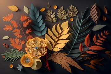 A paper cut out of a variety of leaves and fruits made with generative AI 