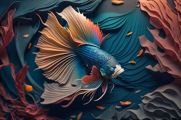 A colorful paper cut betta fish made with generative AI