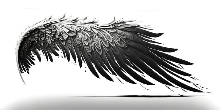 Black angel wings render 3D feather bird wings isolated on white background Generated by Ai
