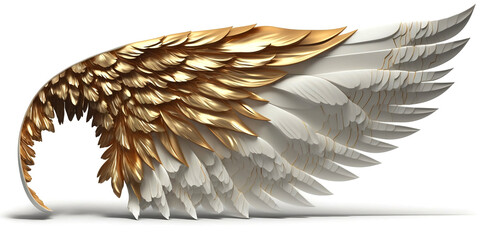 Golden White angel wings render 3D feather bird wings isolated on white background Generated by Ai