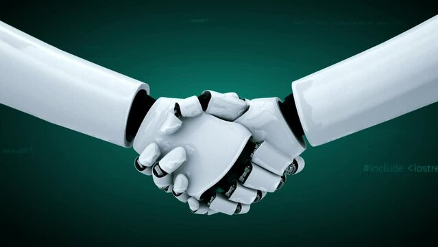Futuristic robot artificial intelligence huminoid AI programming coding technology development and machine learning concept. Robotic bionic science research for future of human life. 3D rendering.