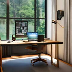 Fototapeta premium A home office with a desk and a computer2, Generative AI