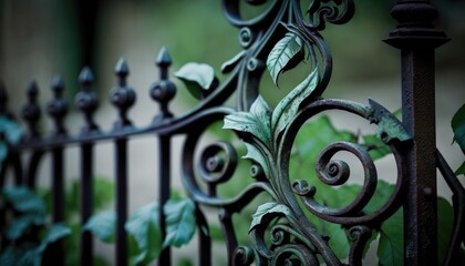 Fototapeta na wymiar Wrought iron fence to elegantly protect your modern home at night