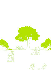 Obraz premium 新緑の公園と人々の風景 背景素材