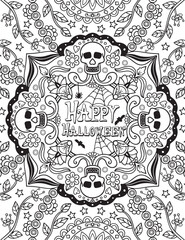 Skull mandala art for Halloween. Hand drawn. Doodles art for greeting cards, invitation or poster. Coloring book for adult and kids.
