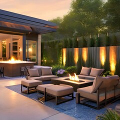 An outdoor patio with a fire pit and patio furniture2, Generative AI