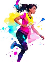 Fototapeta na wymiar girl jumping with splashes of paint