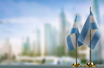 A small Argentina flag on an abstract blurry background