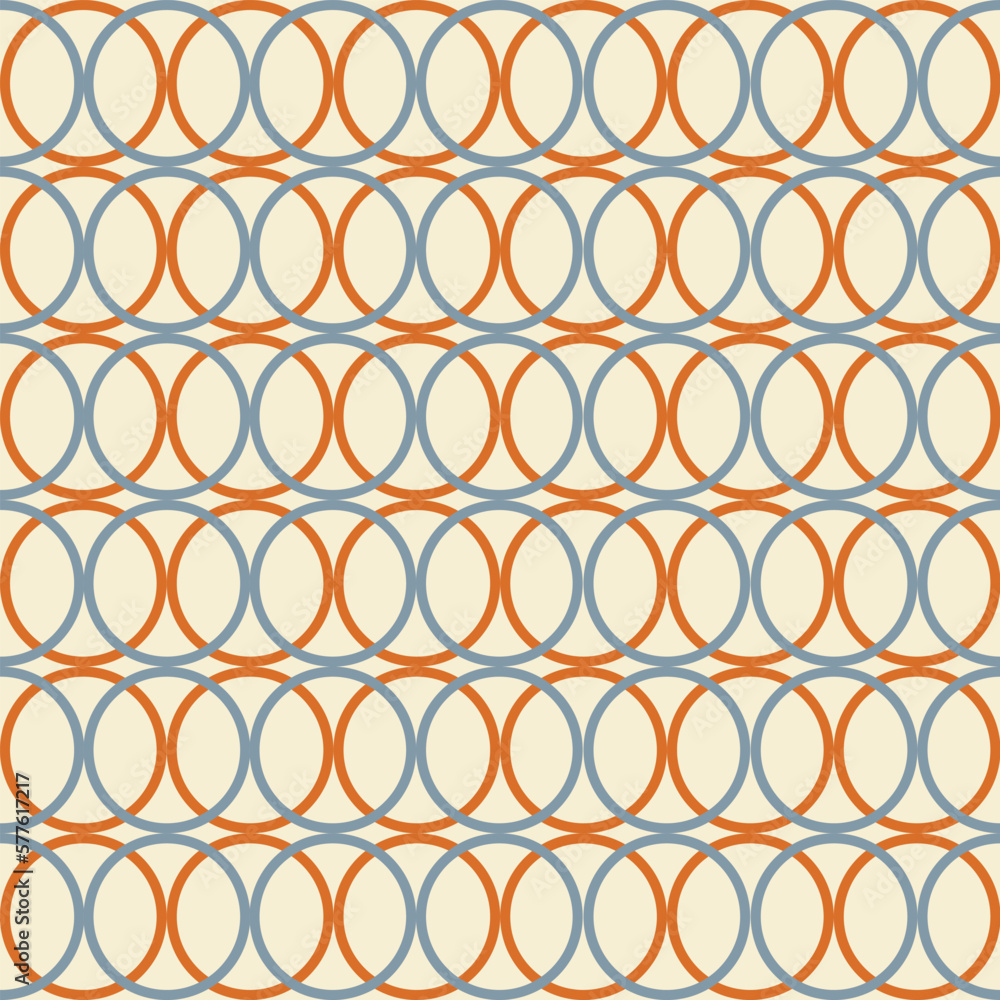 Poster retro aesthetic seamless pattern with interlacing rings or circles on a beige background. modern vec