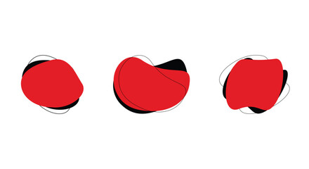Three red and black objects are shown on a white background Black And Red Colored Abstract Blobs