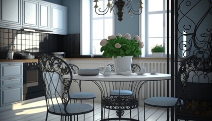 Fototapeta premium Well groomed kitchen with wrought iron furniture to be luxury, interior