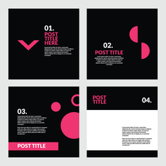 Black and pink colored carousel social media template with text placeholder and Memphis style decoration