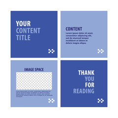 Deep blue carousel social media post. Four pages microblog content template. Suitable for commerce, explanation, internet advertising, and promotion media.