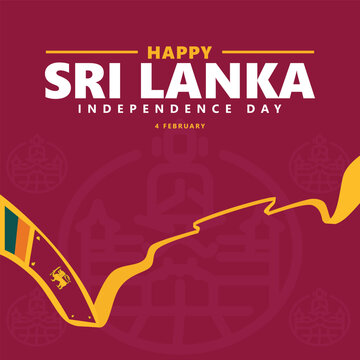 Sri Lanka independence day vector illustration with a long flag and a Buddhist temple icon. South Asian country public holiday greeting card. Suitable for social media post.