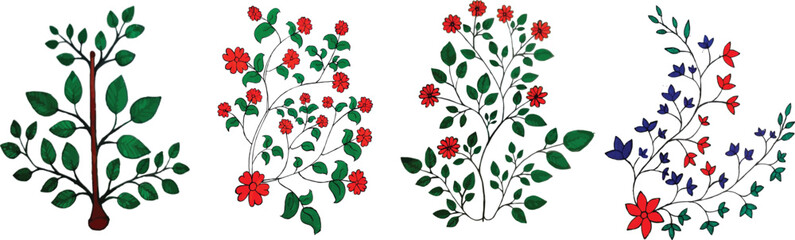 Trees vector Illustration of beautiful hand drawn Flower on white background