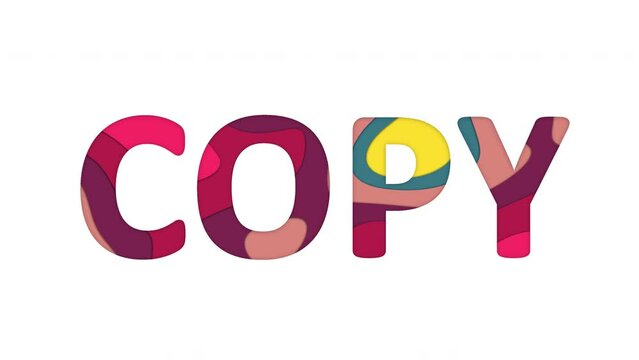 Multi-colored inscription text COPY with colored spots floating inside. Looped from frame 120 to 839, Alpha BW at the end