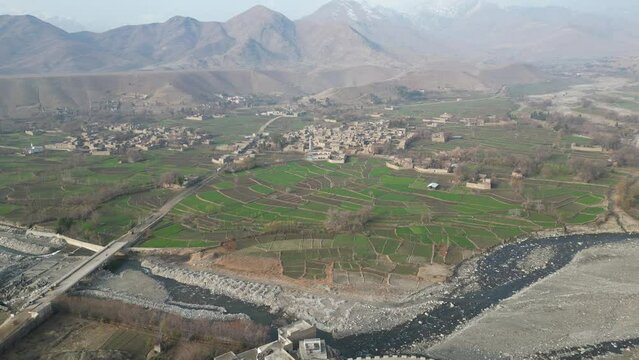 Islamabad village, Alishing District of Laghman Province, aerial video of Afghanistan