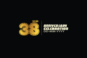 38th, 38 years, 38 year anniversary celebration abstract knit style logotype. anniversary with gold color isolated on black background-vector