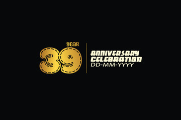 39th, 39 years, 39 year anniversary celebration abstract knit style logotype. anniversary with gold color isolated on black background-vector