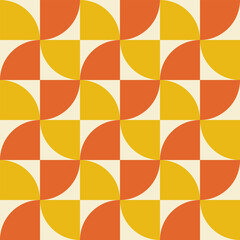 Retro geometric aesthetic seamless pattern. Modern floral vector background with abstract simple shapes. Yellow and orange colors