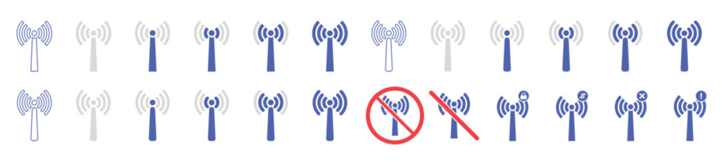Wifi signal icon set. Network antenna status. Vector colorful illustration