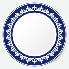 Frame of vector ornamental elements with motifs of Kazakh, Kyrgyz, Uzbek, Tatar, Yakut, Turk. National Asian decor for borders, textile, plate, tile, and print design. Workpiece for your design