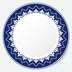 Frame of vector ornamental elements with motifs of Kazakh, Kyrgyz, Uzbek, Tatar, Yakut, Turk. National Asian decor for borders, textile, plate, tile, and print design. Workpiece for your design