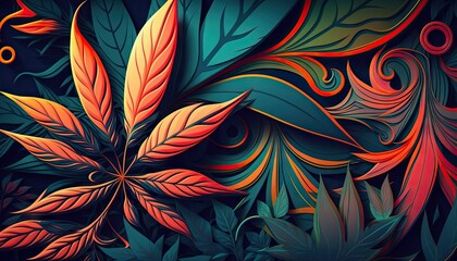 Beautiful Designer 420 Cannabis Seasonal Background with Abstract patterns Bold color Modern Wallpaper Template with Vibrant Hues for Presentation, Ad, and All Applications (generative AI)
