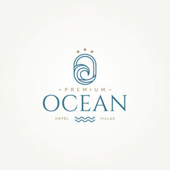 minimalist premium beach ocean hotel villa badge icon logo template vector illustration design. simple modern hotel, resort, villa logo concept - obrazy, fototapety, plakaty