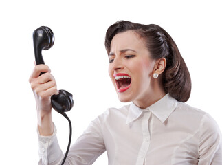 Vintage style secretary yelling on the phone