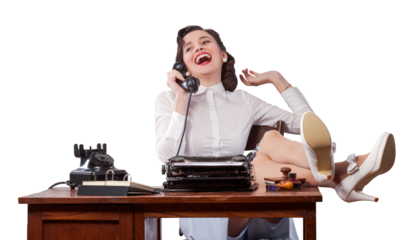 Lazy vintage style secretary having phone calls