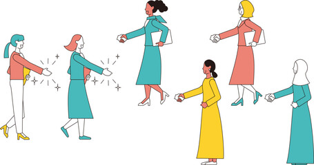 様々な国の女性のビジネスパーソンの握手セット