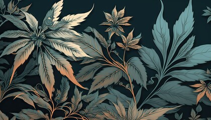 Beautiful Designer 420 Cannabis Seasonal Background with Floral patterns Calm color Modern Wallpaper Template with Vibrant Hues for Presentation, Ad, and All Applications (generative AI)