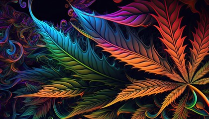 Beautiful Designer 420 Cannabis Seasonal Background with Fractal patterns Bright color Modern Wallpaper Template with Vibrant Hues for Presentation, Ad, and All Applications (generative AI)