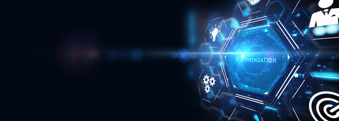 Business, Technology, Internet and network concept. The word Recommendation on the virtual screen.  3d illustration