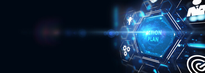 Obraz premium Business, Technology, Internet and network concept. Concept meaning proposed strategy or course of actions for certain time. 3d illustration