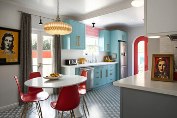 Interior of a beautiful kitchen of an elite house, kitchen interior, Generative Ai