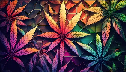 Beautiful Designer 420 Cannabis Seasonal Background with Grid patterns Vibrant color Modern Wallpaper Template with Vibrant Hues for Presentation, Ad, and All Applications (generative AI)