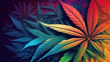 Beautiful Designer 420 Cannabis Seasonal Background with Halftone patterns Bright color Modern Wallpaper Template with Vibrant Hues for Presentation, Ad, and All Applications (generative AI)