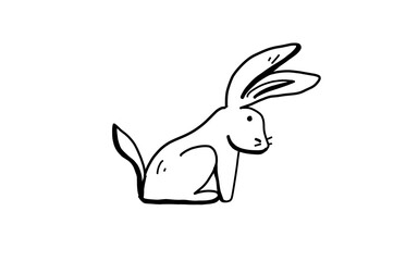 RABBIT Doodle art illustration with black and white style.