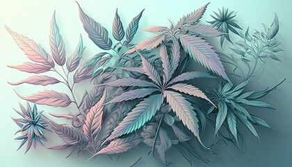 Beautiful Designer 420 Cannabis Seasonal Background with Iconic symbols Pastel color Modern Wallpaper Template with Vibrant Hues for Presentation, Ad, and All Applications (generative AI)