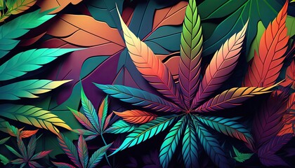 Beautiful Designer 420 Cannabis Seasonal Background with Mosaic patterns Bold color Modern Wallpaper Template with Vibrant Hues for Presentation, Ad, and All Applications (generative AI)