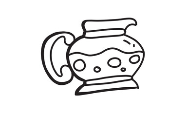 teapot Doodle art illustration with black and white style.