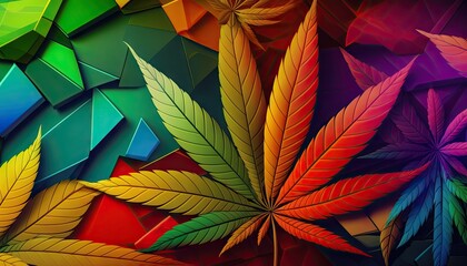Beautiful Designer 420 Cannabis Seasonal Background with Mosaic patterns Bright color Modern Wallpaper Template with Vibrant Hues for Presentation, Ad, and All Applications (generative AI)