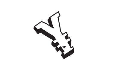 YEN SIGN Doodle art illustration with black and white style.
