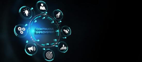 Business, technology, internet and network concept. Virtual screen of the future and sees the inscription: Continuous improvement. 3d illustration