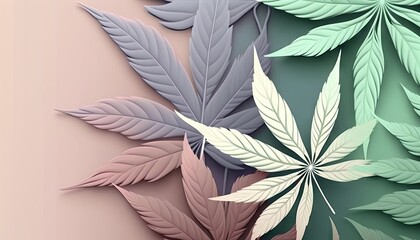 Beautiful Designer 420 Cannabis Seasonal Background with Simple Clean Abstract Pastel color Modern Wallpaper Template with Vibrant Hues for Presentation, Ad, and All Applications (generative AI)