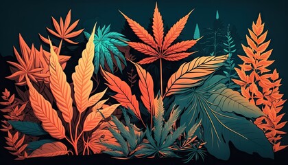 Beautiful Designer 420 Cannabis Seasonal Background with Simple illustrations Bold color Modern Wallpaper Template with Vibrant Hues for Presentation, Ad, and All Applications (generative AI)